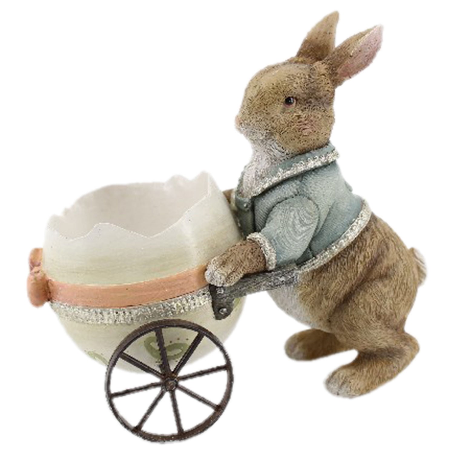 Dekorace králík s vozíkem ze skořápky - 16*9*14 cm Clayre & Eef