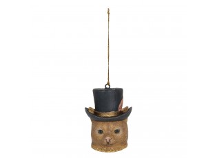 Závěsná dekorace hlava kočky s kloboukem - 6*6*8 cm