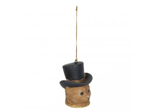 Závěsná dekorace hlava kočky s kloboukem - 6*6*8 cm