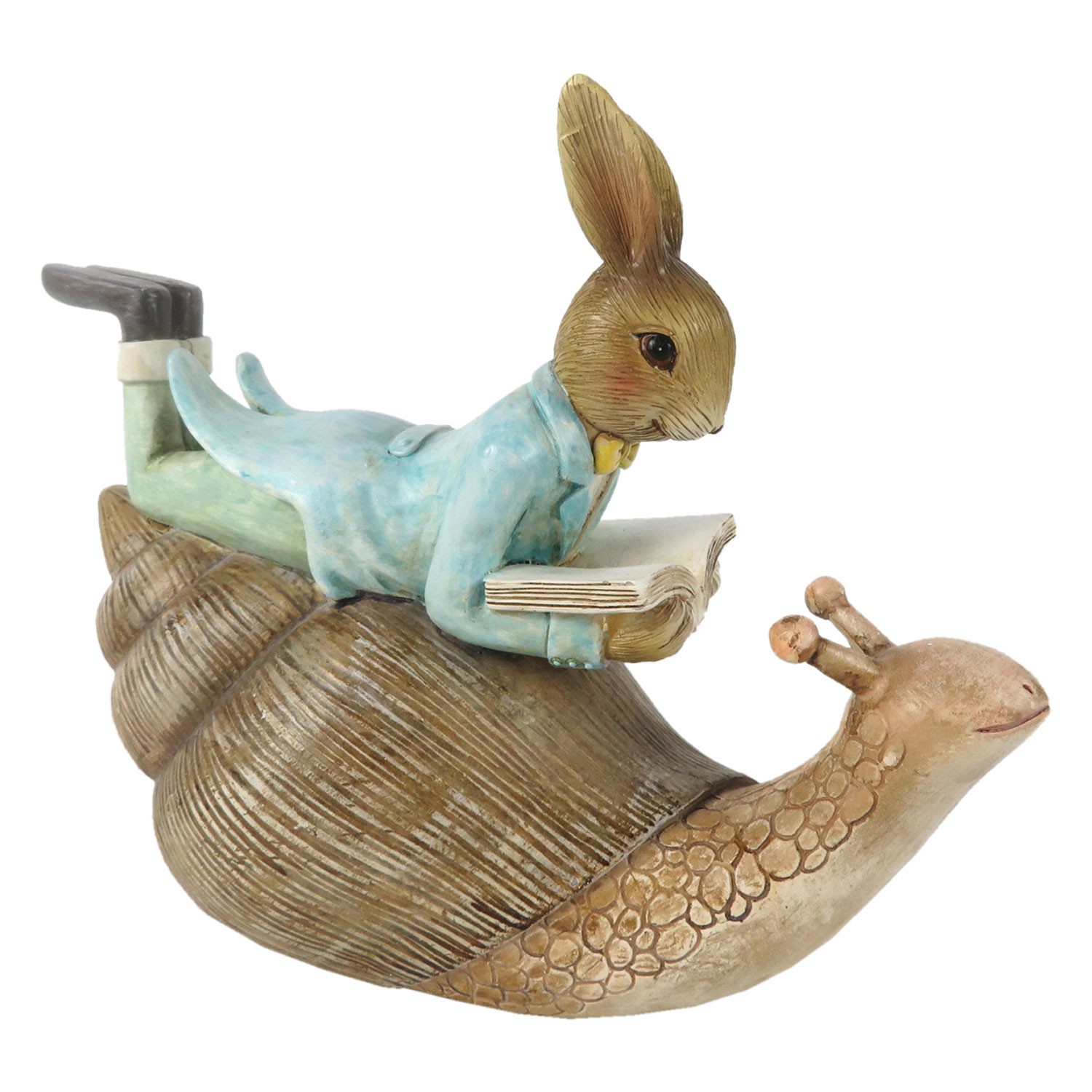 Dekorace ležící králík s knihou na šnekovi - 16*8*14 cm Clayre & Eef