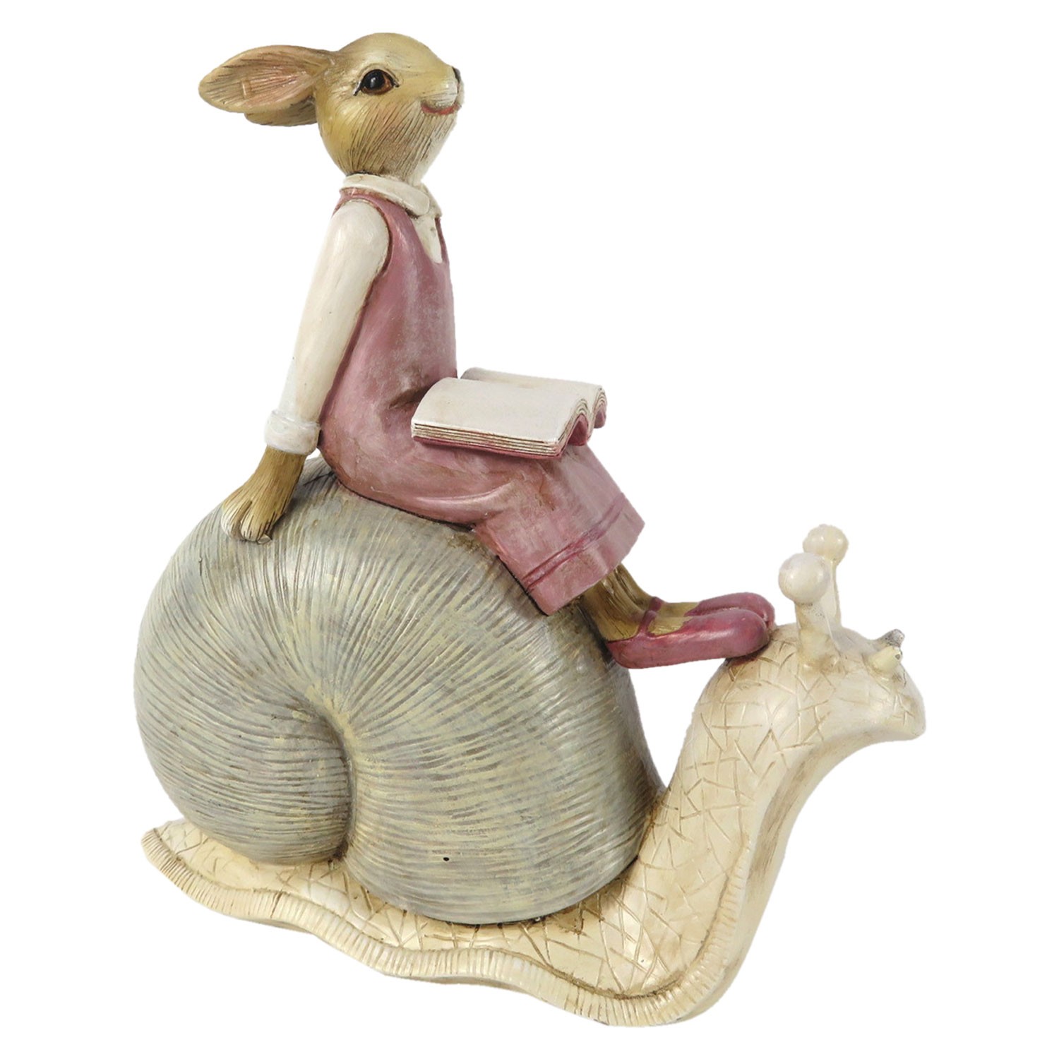 Dekorace sedící králičí dívka na šnekovi - 15*8*16 cm 6PR3244