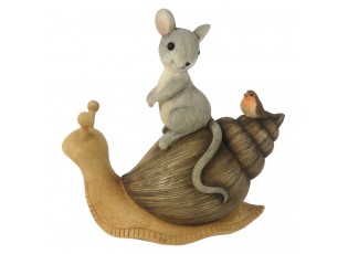 Dekorace sedící myška s ptáčkem na šnekovi - 13*6*13 cm