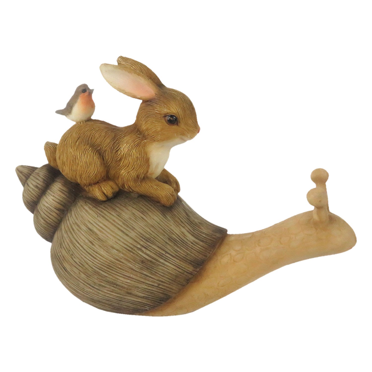 Dekorace ležící králík s ptáčkem na šnekovi - 15*6*11 cm Clayre & Eef