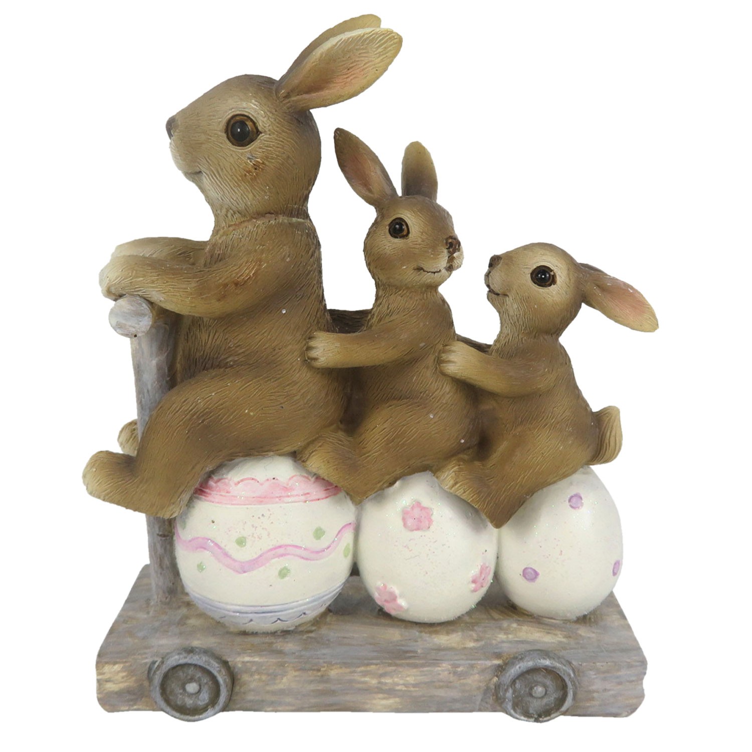 Dekorace rodinky králíků na vozíčku - 11*4*12 cm Clayre & Eef
