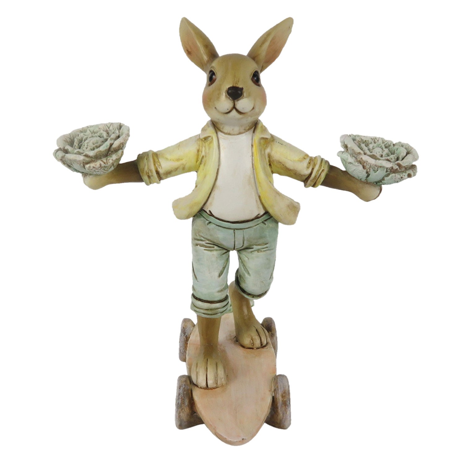 Dekorace králík na skateboardu s kapustou - 14*11*16 cm Clayre & Eef
