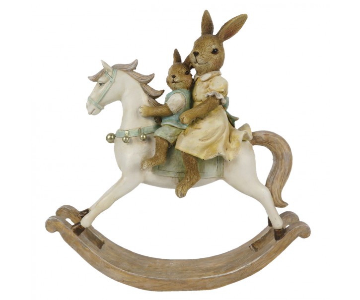 Velikonoční dekorace králíků na houpacím koníkovi - 19*5*20 cm