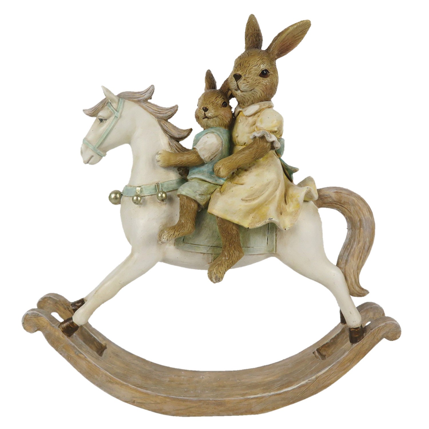 Velikonoční dekorace králíčků na houpacím koníkovi - 19*5*20 cm Clayre & Eef