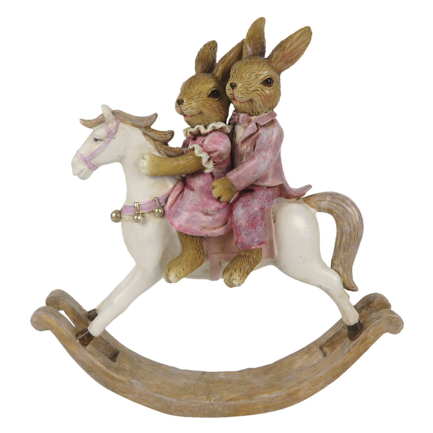 Dekorace králičího páru na houpacím koníkovi - 13*4*14 cm Clayre & Eef