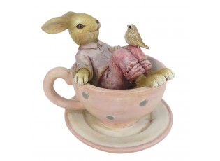 Dekorace králíka sedícího v čajovém šálku - 10*8*8 cm