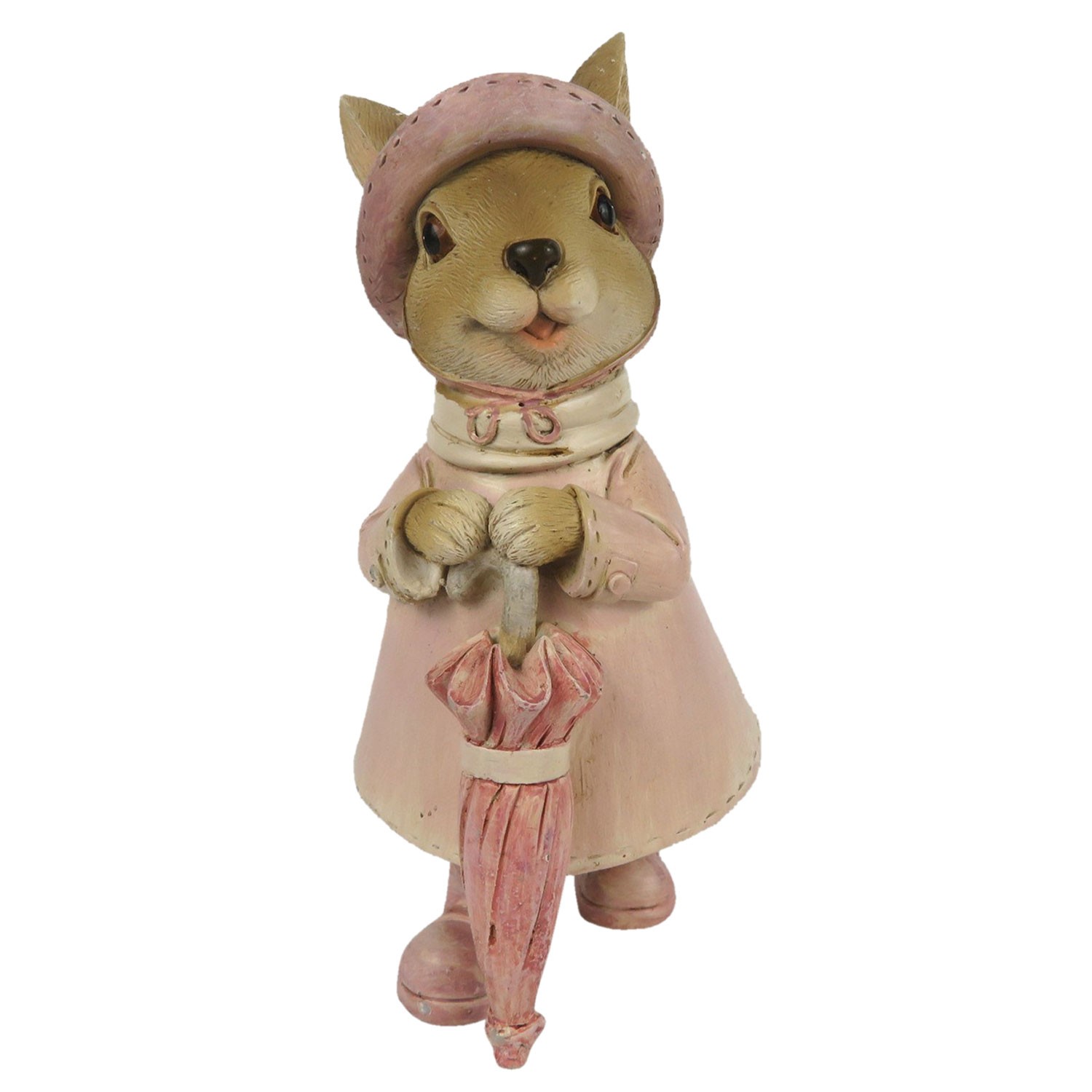Levně Dekorace králičí slečny v růžovém kabátku s deštníkem - 8*6*14 cm 6PR3331