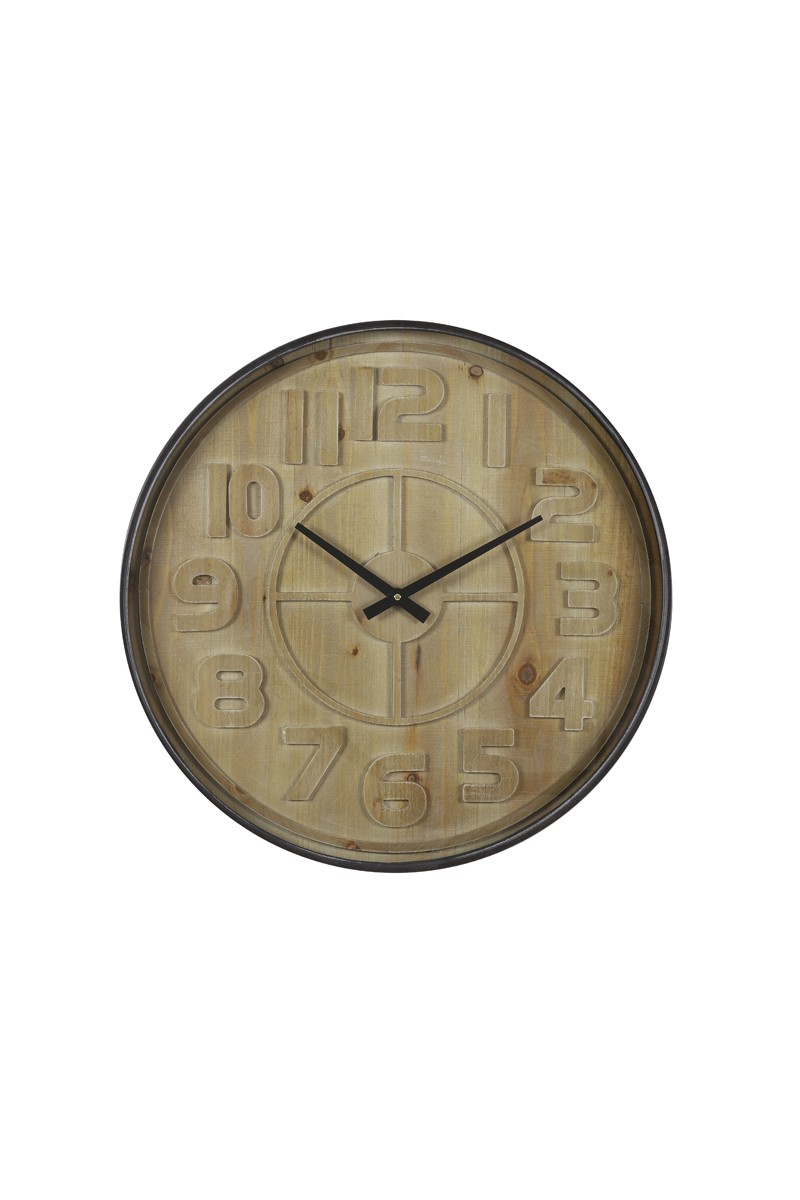 Dřevěné nástěnné hodiny s kovovým rámem Logan - Ø 60*6cm Light & Living