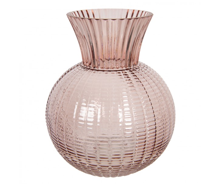 Růžová skleněná váza s vysokým hrdlem Valmina – Ø 20*25 cm Clayre & Eef