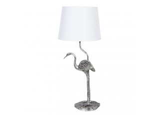 Stříbrná stolní lampa s dekorací plameňáka a bílým stínidlem – Ø 25*58 cm / E27
