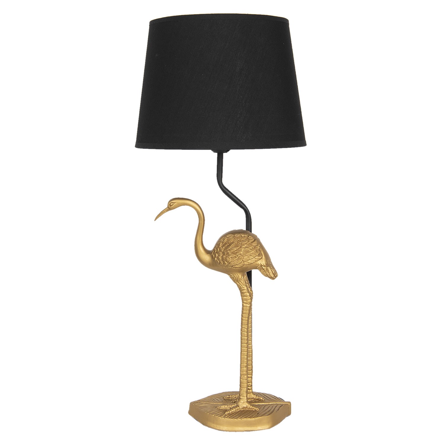 Černá stolní lampa se zlatou dekorací plameňáka – Ø 25*58 cm / E27 Clayre & Eef