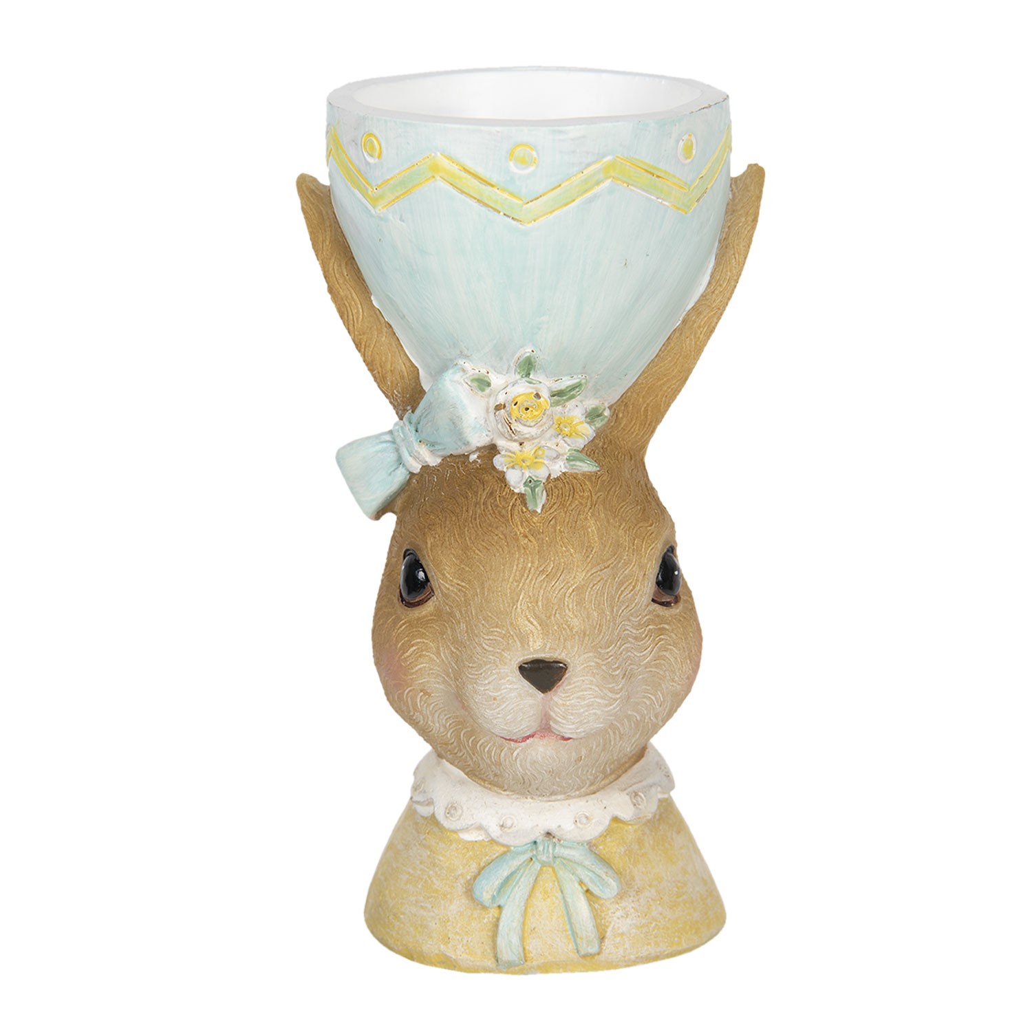 Levně Dekorace králičí dámy s držákem na vajíčko v klobouku - 7*7*12 cm 6PR3317