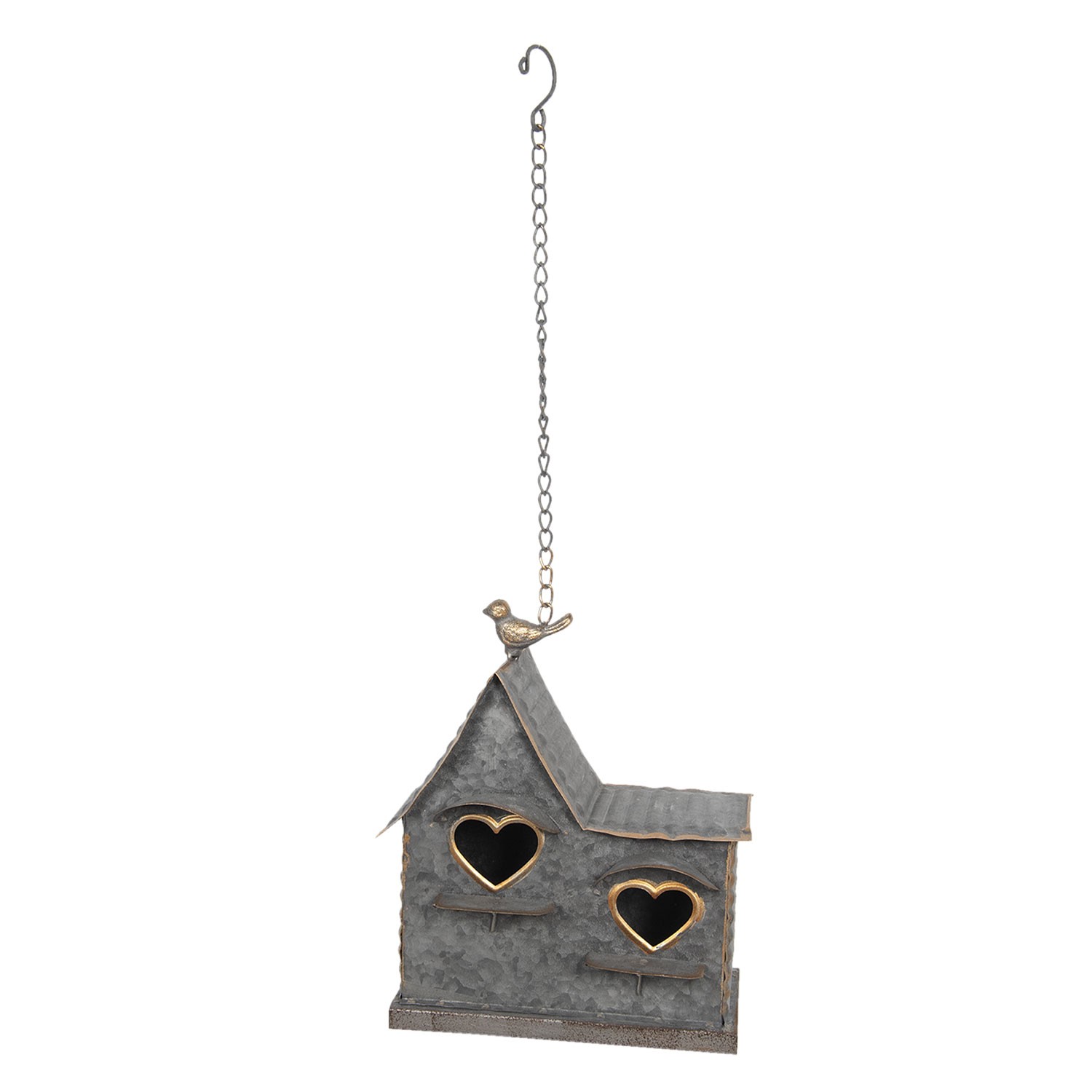 Kovová závěsná dekorace ptačí budky se srdcem - 25*12*25 cm Clayre & Eef