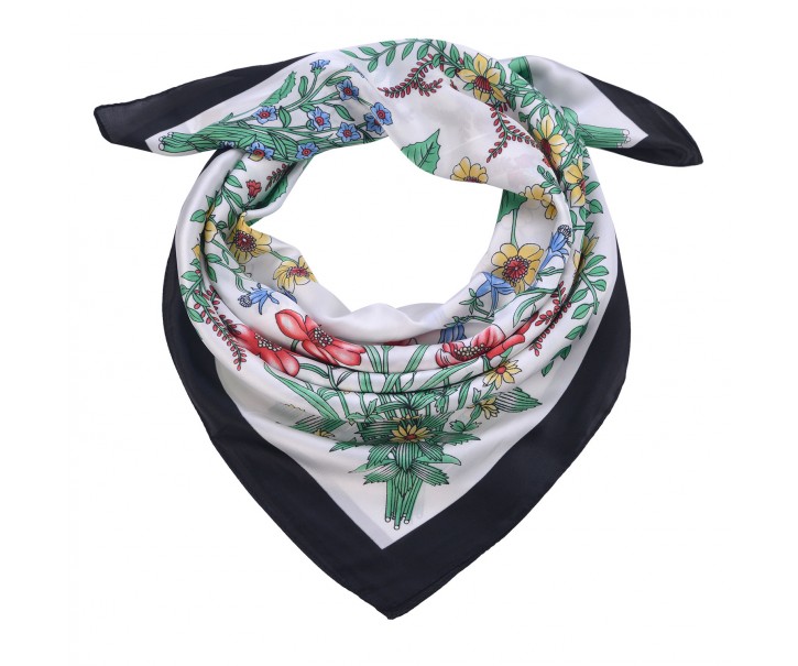 Bílý šátek s květinami - 70*70 cm