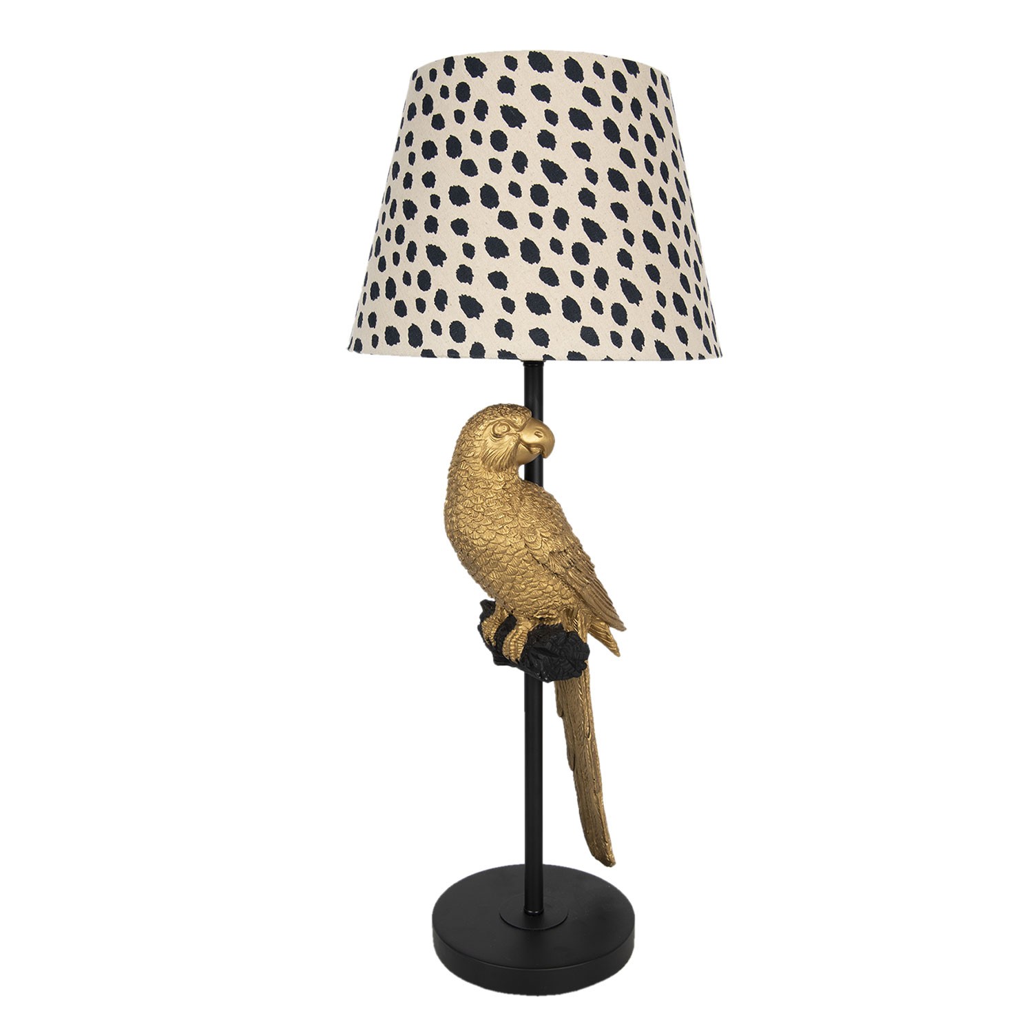 Stolní lampa se strakatým stínidlem a dekorací zlatého papouška – Ø 25*73 cm / E27 Clayre & Eef