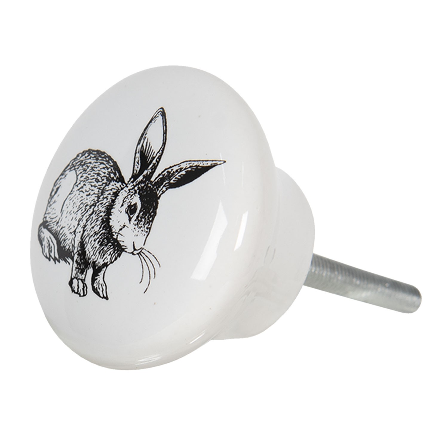 Bílá keramická úchytka na nábytek s motivem králíka – Ø 4*2 cm Clayre & Eef