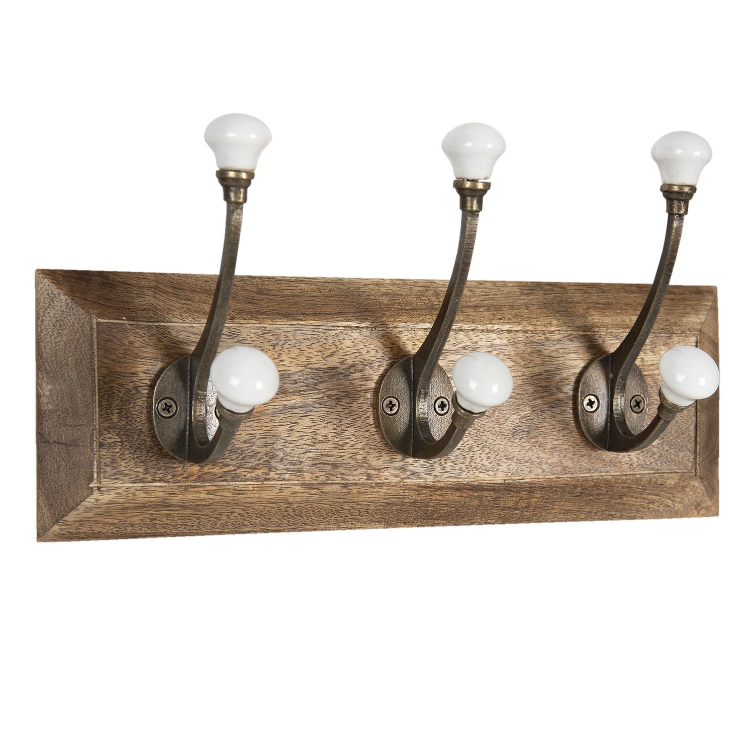 Dřevěný nástěnný věšák s bílými knopkami Isabelle - 30*8*10 cm