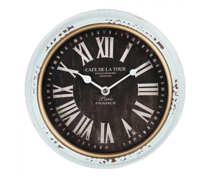 Vintage nástěnné hodiny s patinou Cafe De La Tour – Ø 24 *3 cm / 1*AA