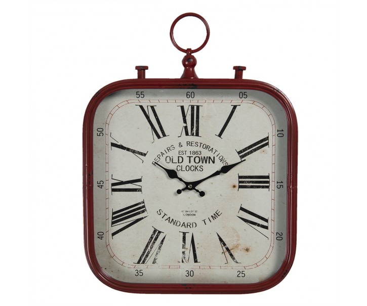 Vintage nástěnné hodiny v červeném rámu Old Town - 40*3*53 cm / 1*AA Clayre & Eef