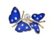 Zlatě lemovaná brož dvou modrých motýlů s perlou