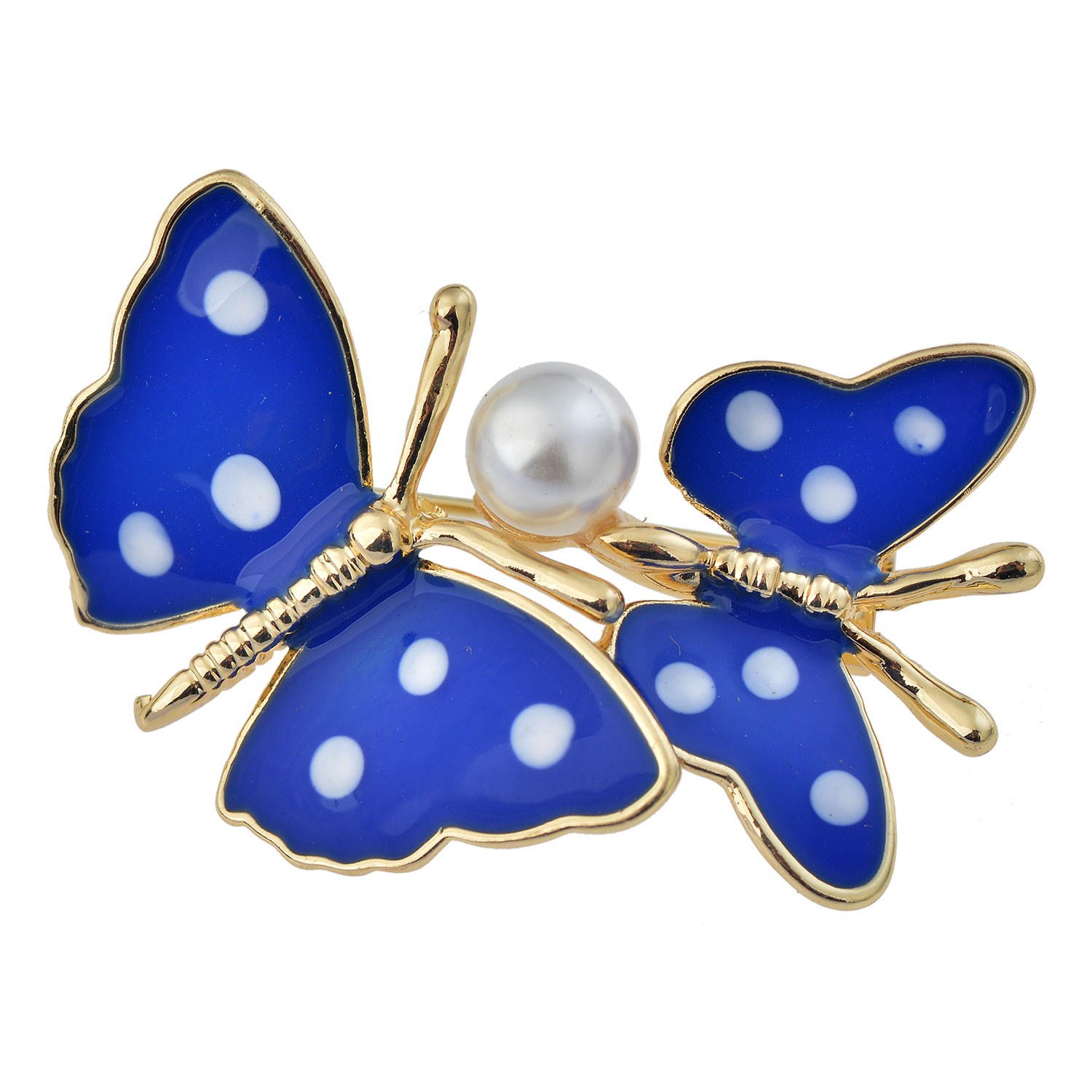 Zlatě lemovaná brož dvou modrých motýlů s perlou Clayre & Eef