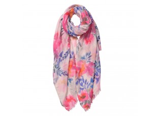 Růžový šátek s motivem květin - 70*180 cm