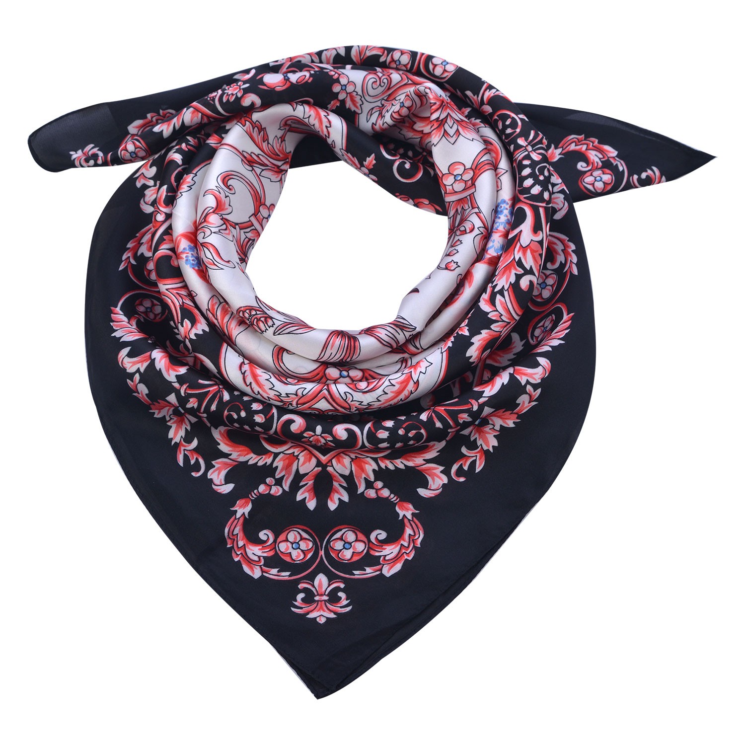 Modro bílý šátek s červenými ornamenty - 70*70 cm Clayre & Eef