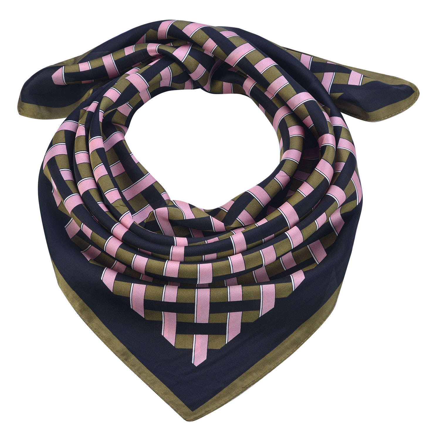Modrý šátek s růžovými a hnědými proužky – 70*70 cm