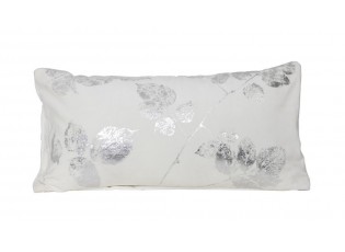 Sametový bílý polštář se stříbrnými listy Leave - 60*30 cm