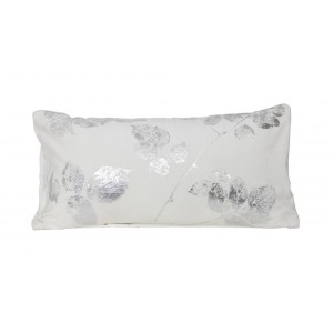 Sametový bílý polštář se stříbrnými listy Leave - 60*30 cm