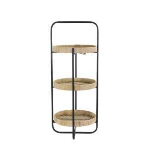 Černý kovový 2 patrový etažér s bambusovými podnosy Lorena - Ø 37*89cm