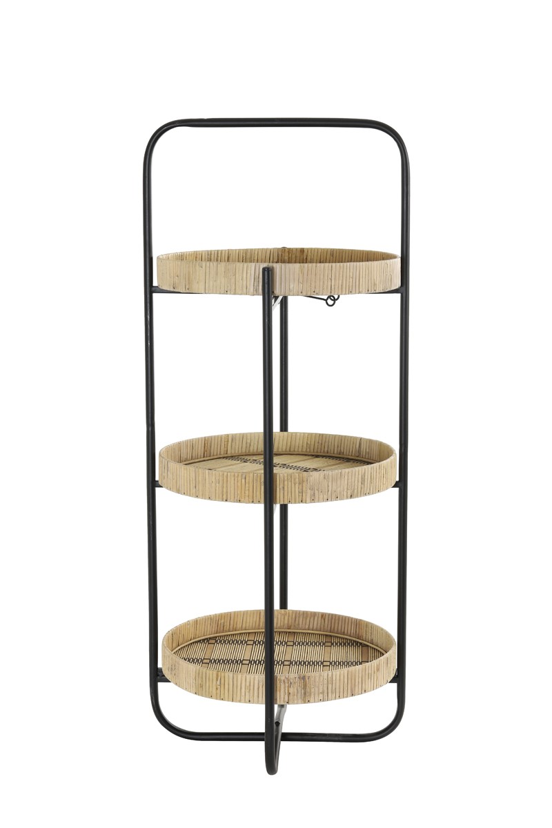 Černý kovový 2 patrový etažér s bambusovými podnosy Lorena - Ø 37*89cm
