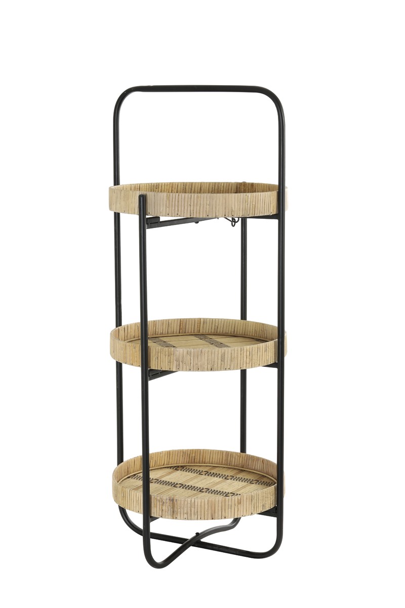 Černý kovový 2 patrový etažér s bambusovými podnosy Lorena - Ø 37*89cm