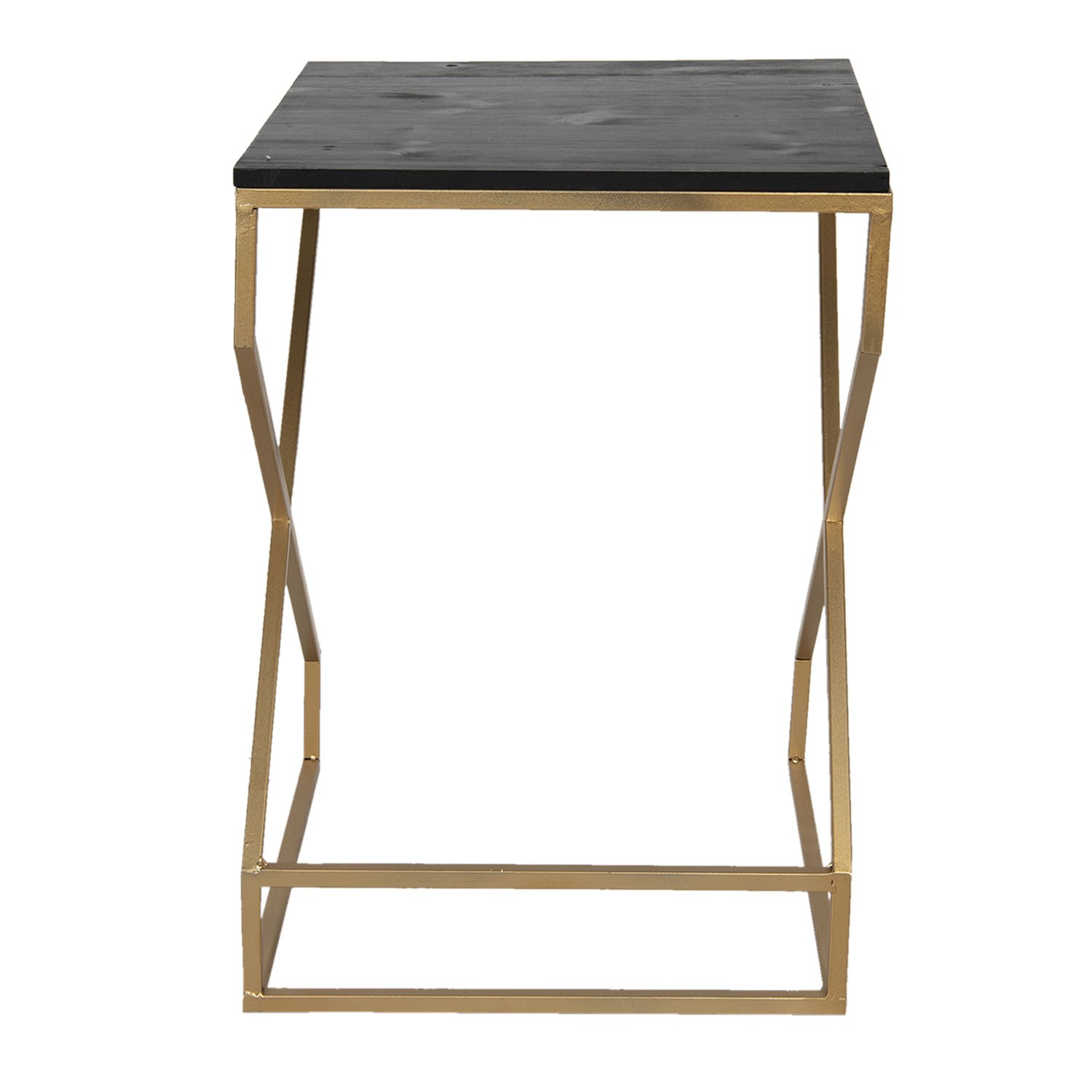 Zlatý kovový odkládací stolek Stefano s černou deskou - 40*40*55 cm Clayre & Eef