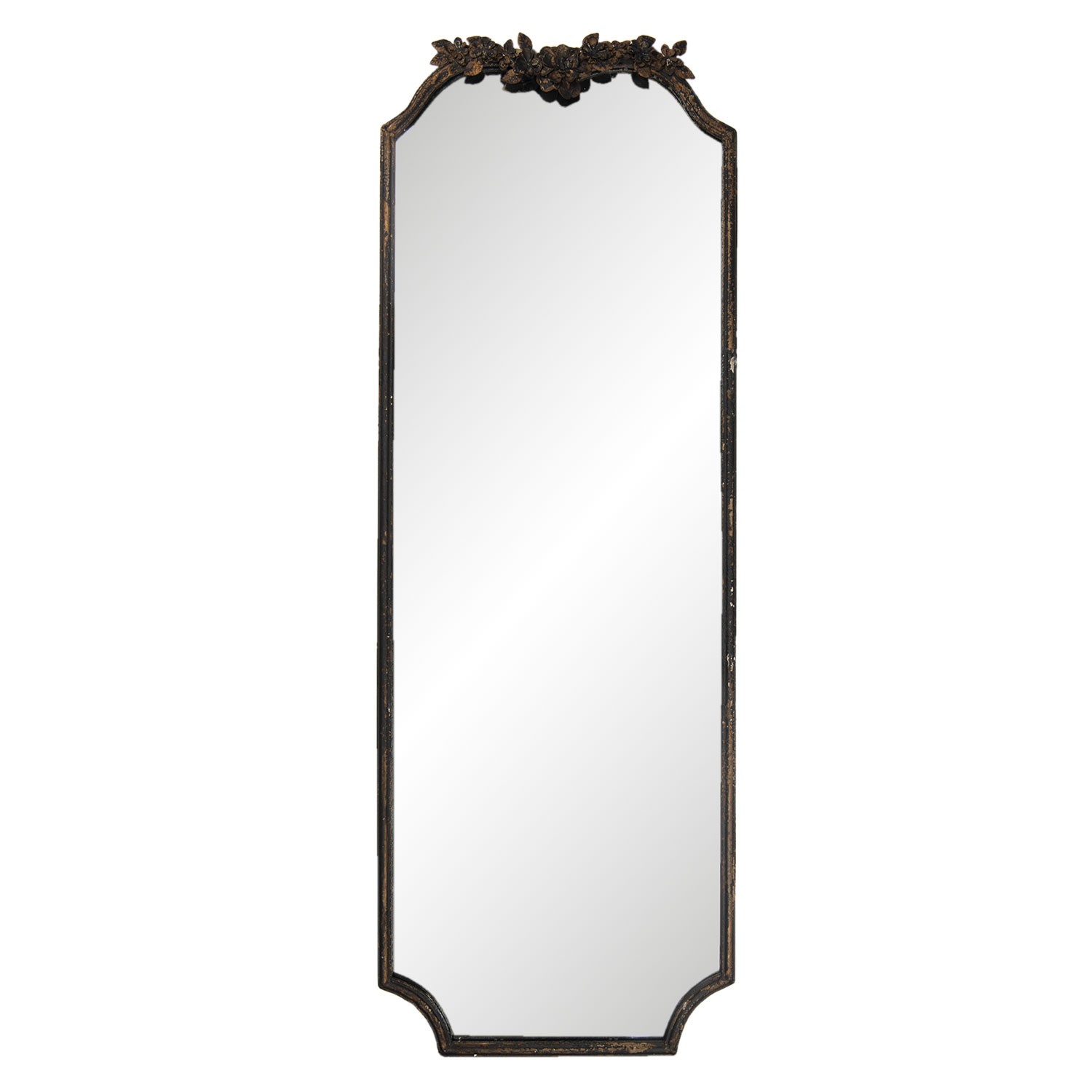 Vintage nástěnné zrcadlo v hnědém rámu s patinou a květinami Valéry  - 50*4*142 cm Clayre & Eef