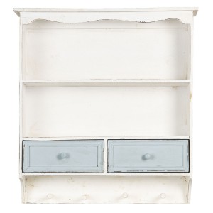 Bílá vintage nástěnná polička s modrými šuplíčky - 56*13*60 cm