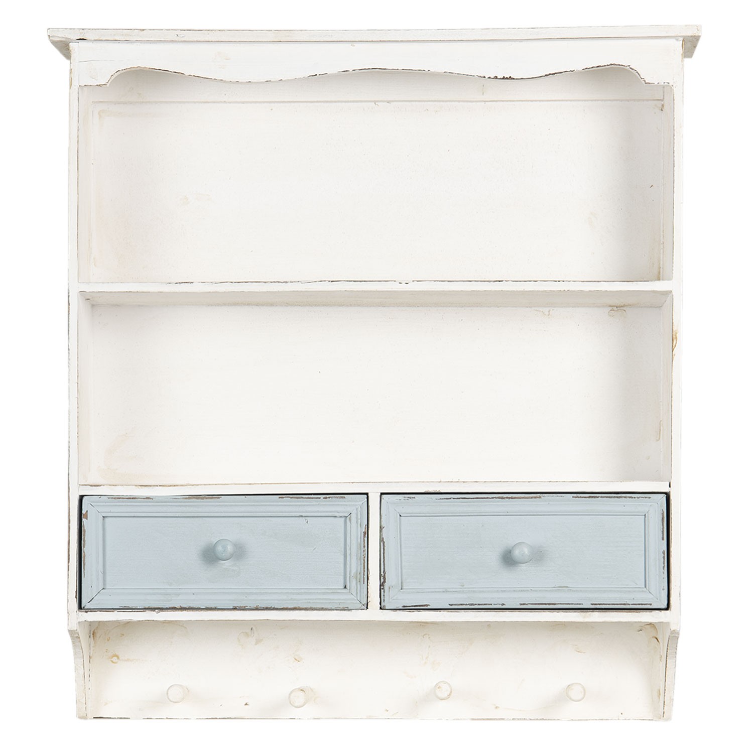 Bílá vintage nástěnná polička s modrými šuplíčky Vann - 56*13*60 cm 5H0465