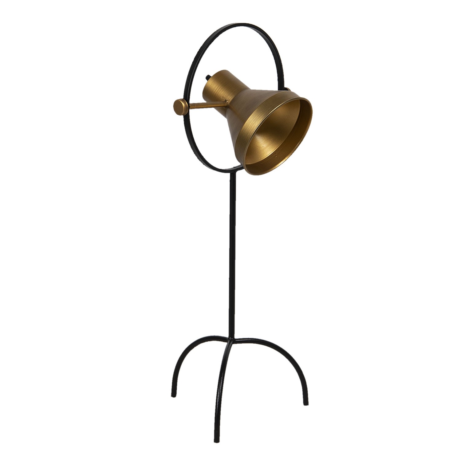 Stojací černá lampa na trojnožce se zlatým stínidlem Sofronia - 33*31*79 cm Clayre & Eef
