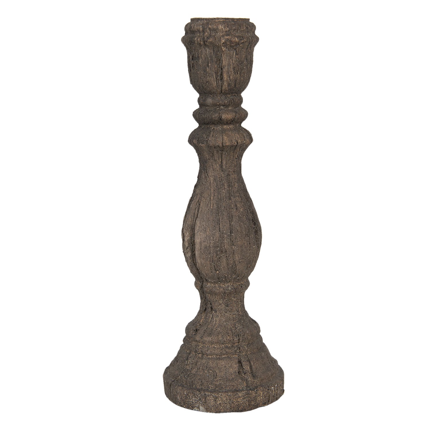 Hnědý svícen v designu starého dřeva Edwige - Ø 13*40 cm Clayre & Eef