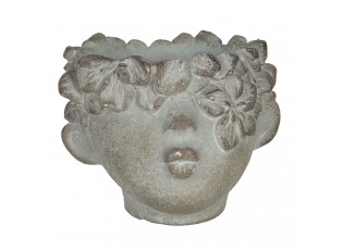 Cementový květináč ve tvaru hlavy s květinami Tete  - 12*10*9 cm
