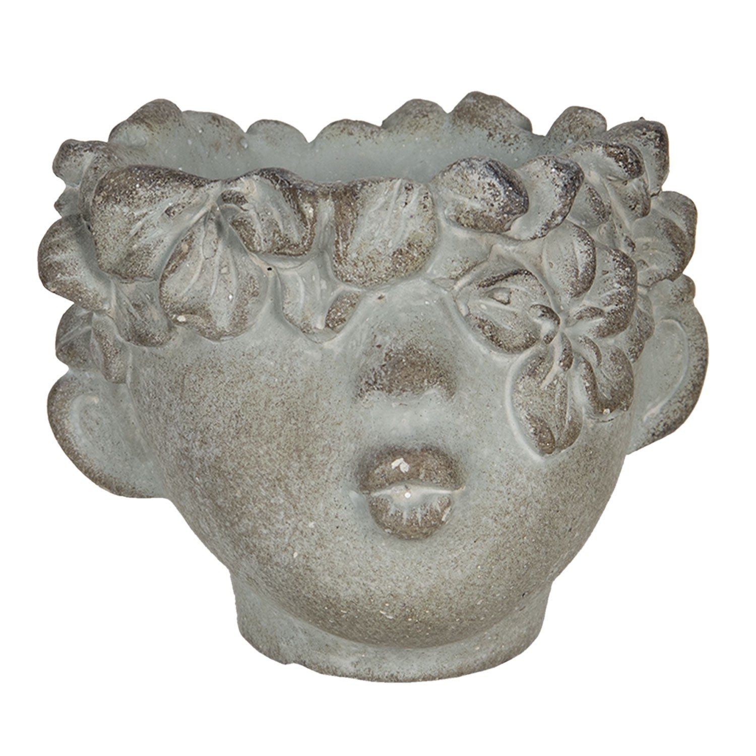 Cementový květináč ve tvaru hlavy s květinami Tete  - 12*10*9 cm Clayre & Eef