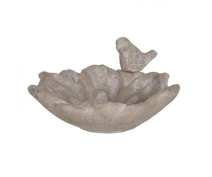Betonové pítko/krmítko ve tvaru květiny s dekorací ptáčka - 20*19*9 cm Clayre & Eef