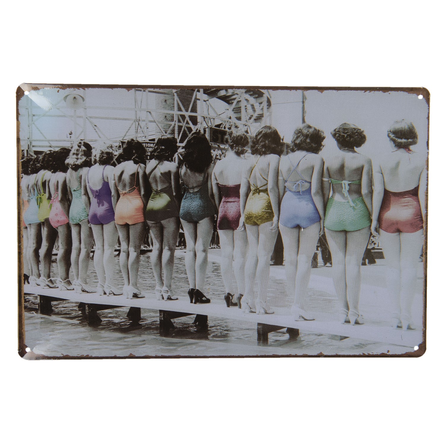 Nástěnná kovová cedule s ženami v plavkách - 30*20 cm Clayre & Eef