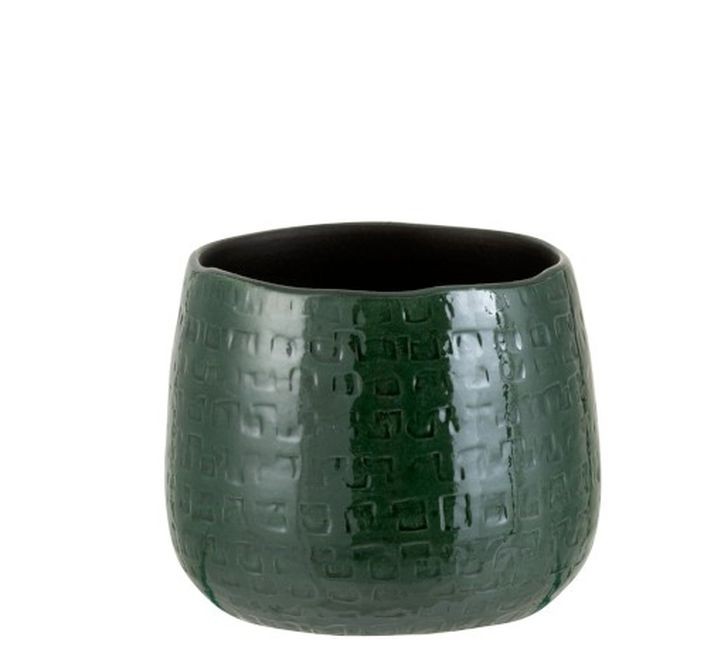 Tmavě zelený vzorovaný obal na květináč Seraphine M - Ø16*14 cm