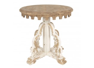 Hnědý odkládací stolek s bílou patinou a zdobenou nohou - 80*81 cm