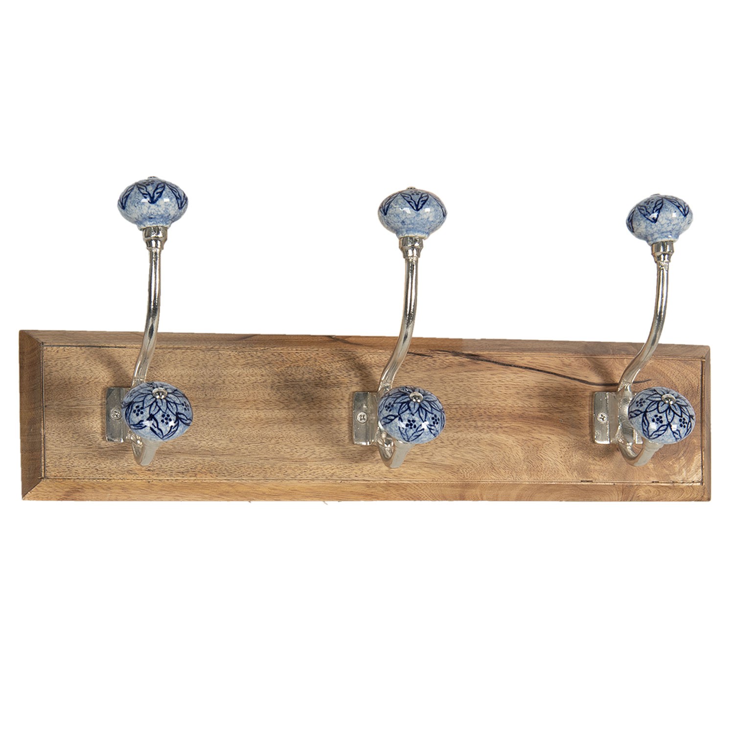 Dřevěný věšák s modrými keramickými knopkami  – 44*10*17 cm