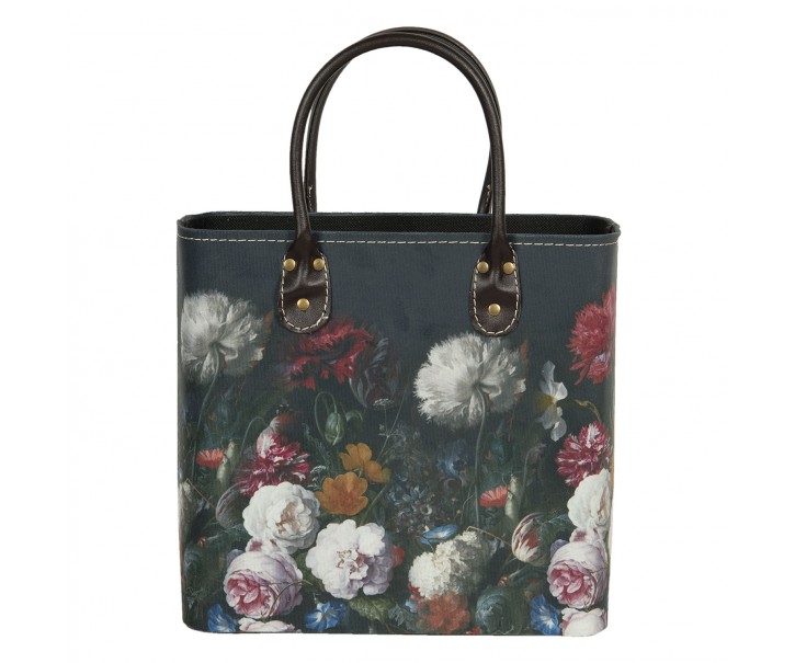 Tmavě tyrkysová květovaná taška Colette - 28*14*28/39 cm
